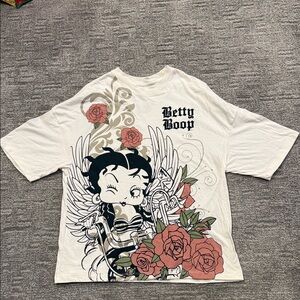 Womens Betty Boop Graphic Angel Wings Rose Tee Size Small 100% Cotton